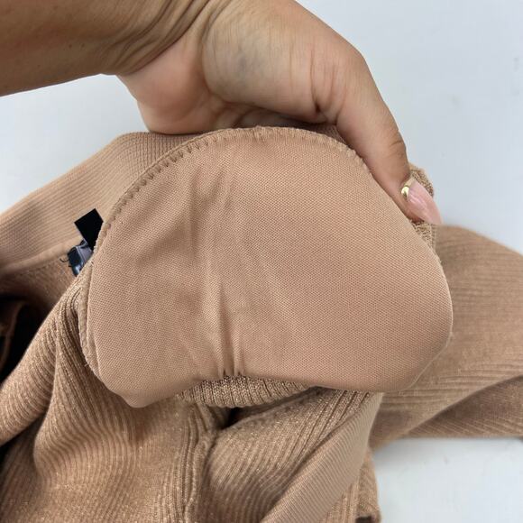 Retrofête Mimi Rib Knit Button Front Collared Mini Dress Nude Small Tan Stretch - Picture 9 of 9